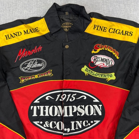 Vintage 90s Thompson & Co Cigars Racing Jacket Men XL Embroidered Patches Bomber - Picture 3 of 14